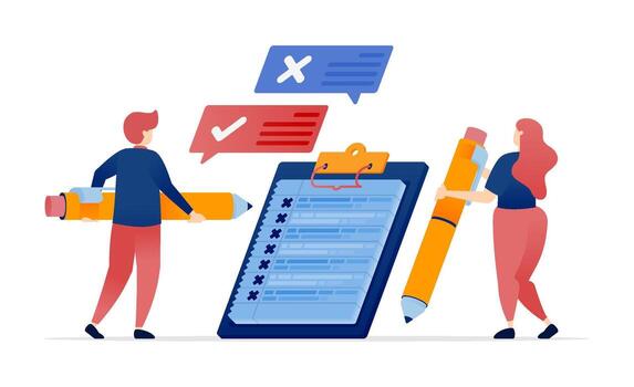 People reviewing checklist with pencils vector