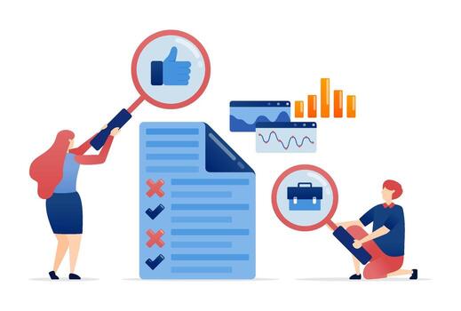 People analyzing data with checklist vector
