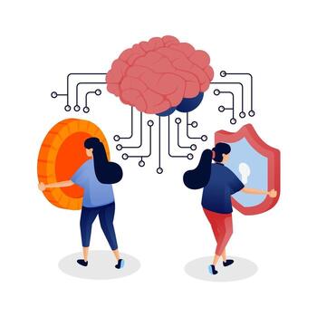 Women representing cybersecurity concepts with shields vector