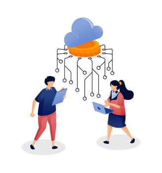 Cloud computing data sharing illustration vector