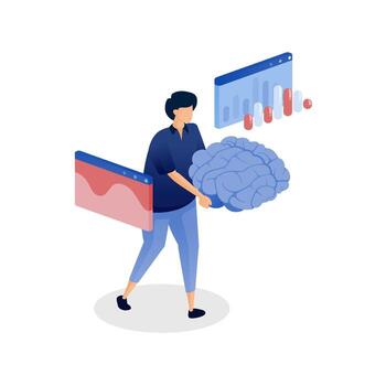 Person carrying a brain and data visuals vector