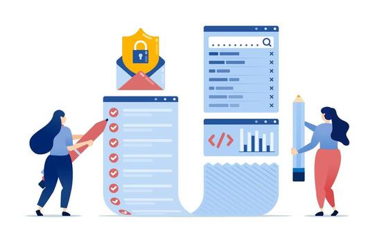 Developers reviewing secure coding checklist vector