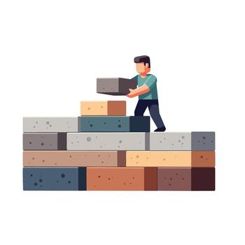 Man constructing brick wall representing hard work and determination vector