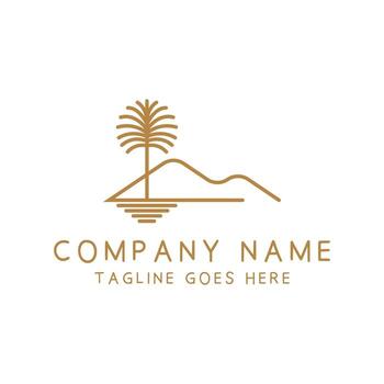 Illustration of an Oasis in the Middle of the Desert with Date Palm Trees and Desert vector