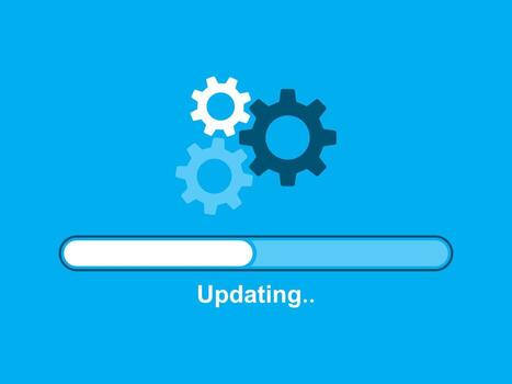 Loading bar with gears showing system update in progress on blue background vector