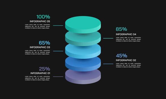 5 Steps business growth infographic layer. Modern Business Conversion Funnel Diagram for Presentation Dark Mode. vector