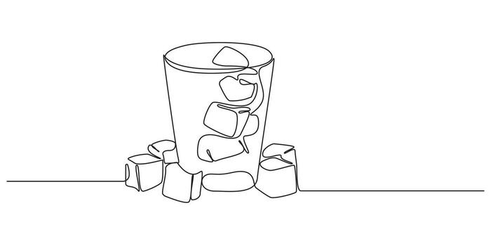 Continuous Line Drawing of a Glass with Ice Cubes vector
