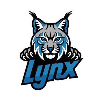 Fierce blue eyed lynx mascot with sharp claws and the word Lynx bobcat wild cat vector