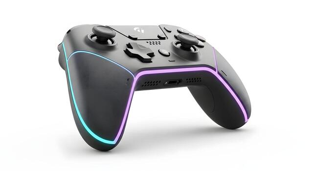 Black gaming controller with rgb led lights for console and pc gaming accessories and game controllers photo