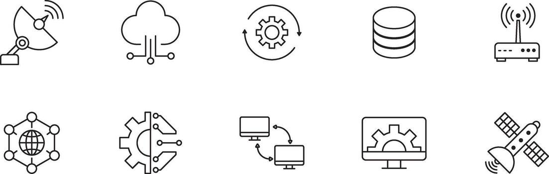 tecnología icono conjunto para servidor, base de datos, y red tecnología en moderno limpiar línea estilo vector