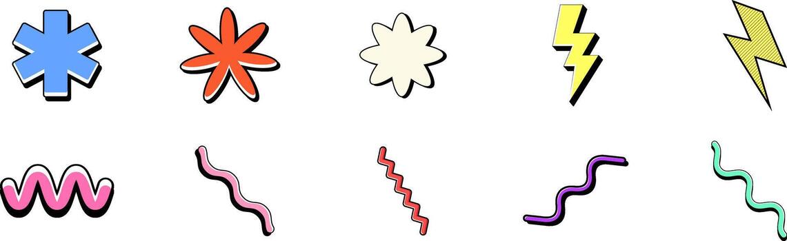 colección de vistoso relámpago y energía íconos en juguetón estilo vector