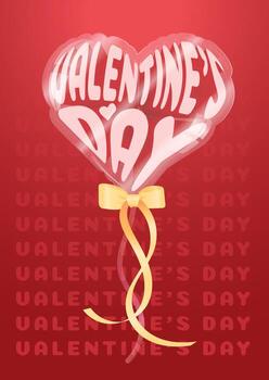 Valentines Day Heart Balloon with Yellow Ribbon and Red Gradient Background vector
