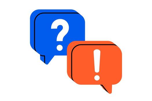 Hand drawn cute illustration speech bubbles with exclamation mark and question mark. Flat answer the question doodle. Social media icon. Contact with support. QA service. Isolated. vector