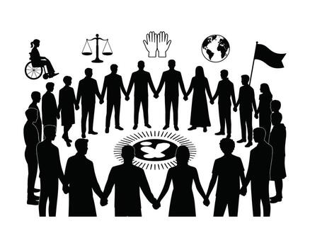 Diverse group of people holding hands in a circle representing unity diversity and global community vector