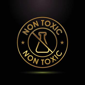 Golden Non Toxic Stamp with Flask Symbol and Stars Isolated on Black Background vector