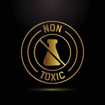 Non Toxic Icon with Flask and Circle Design in Golden Color Isolated on Black vector