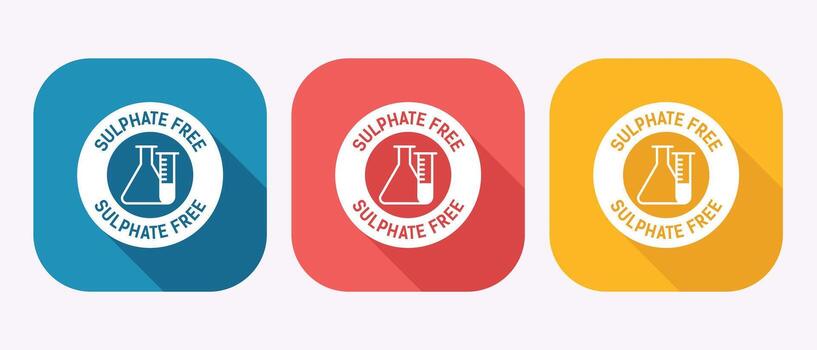 Sulphate Free Icon Set in Blue Red and Yellow Square Backgrounds vector