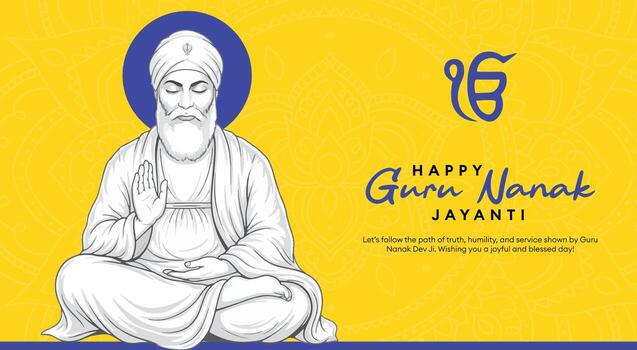 Guru Nanak Jayanti Festival Guru Nanak Dev Ji Art with Yellow Background and Blue Accent vector