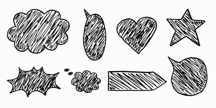 ingenuo niños fronteras en bosquejo estilo rodear alegre habla burbujas, texto caja pizarra Destacar y lápiz de color textura con caprichoso energía. vector