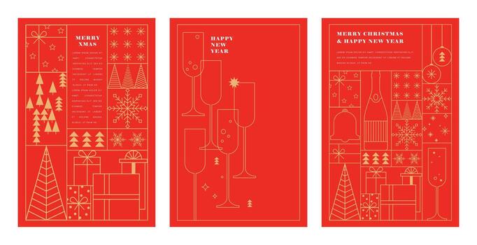 Happy New Year, poster, banner and card design in minimalist geometric line style. Xmas and new year background set. line minimal design vector