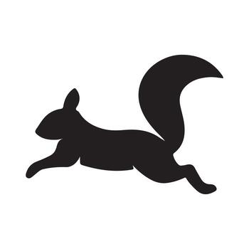Dynamic black silhouette of a running or jumping squirrel, capturing its lively movement and natural agility, perfect for minimalist design and wild animal themes vector