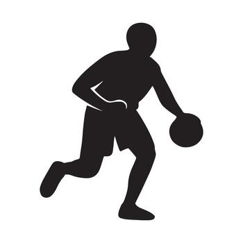 dinámica acción silueta de un baloncesto jugador regate el pelota con rápido agilidad, un sencillo aislado gráfico para Deportes diseño vector