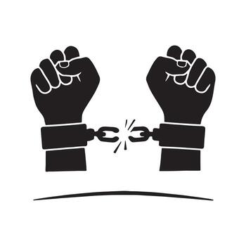 Silhouette of hands breaking free from chains, symbolizing freedom and liberation from oppression vector