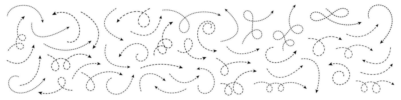 Dashed Curved Arrows Collection Directional and Attention-Grabbing Arrows, Flow and Highlight Design Elements vector