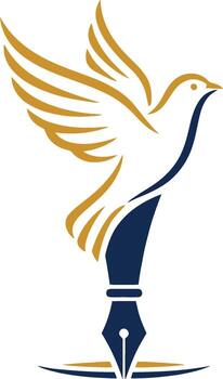 Stylized dove with outstretched wings emerging from a fountain pen nib, symbolizing creativity and inspiration vector