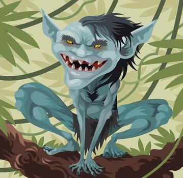 Goblin character in a jungle setting vector
