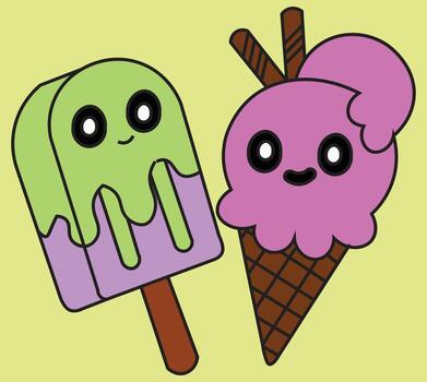 Two ice cream pops with faces on them vector
