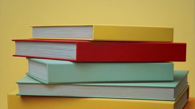 Stack of books with the top one being red and the bottom one being green photo