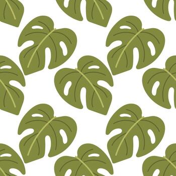 Seamless pattern with tropical monstera leaves in flat jungle style vector