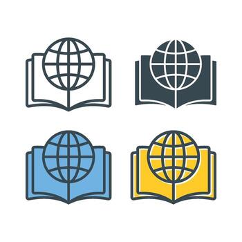 Open book and globe line icon. linear style sign for mobile concept and web design. E-learning, global education outline icon. Symbol, logo illustration. vector
