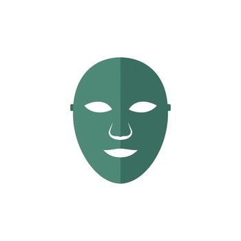 A simple green flat icon of a traditional theatrical mask representing anonymity or performance on a white background vector