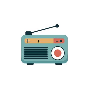 Classic teal radio receiver with an antenna and orange tuning dial on a white background vector