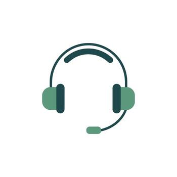 Green headset with a microphone icon for communication and customer support vector