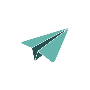 un moderno verde azulado papel avión icono representando enviando mensajes y viaje conceptos en blanco vector