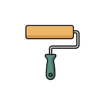 Paint roller tool with an orange roller and green handle on a white background vector