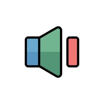 A colorful sound speaker icon with a red vertical bar indicating audio mute vector