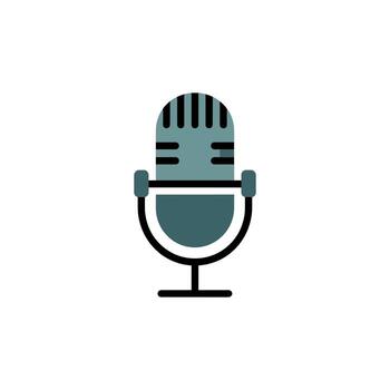 A teal microphone icon with a stand ready for capturing sound and broadcasting media vector