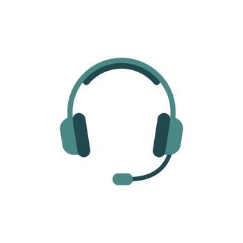 Teal headset with a microphone icon for communication and customer support vector