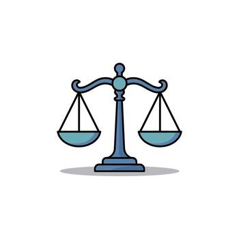 A blue balancing scales of justice icon with a subtle shadow design on a white background vector