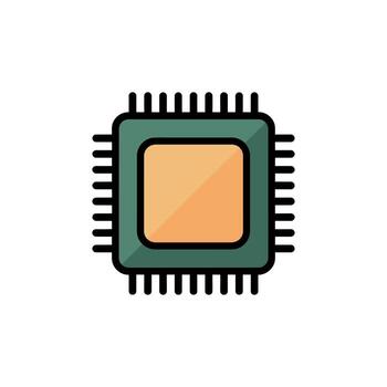 A detailed graphic showing a microchip or processor unit with many pins on a white background vector