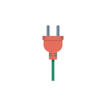 A red electrical plug with two pins and a green cord on a white background vector