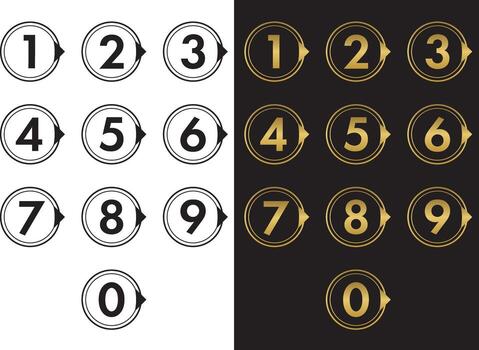número íconos para 0-9 números, clasificación, numeración, infografía, procedimiento pasos vector