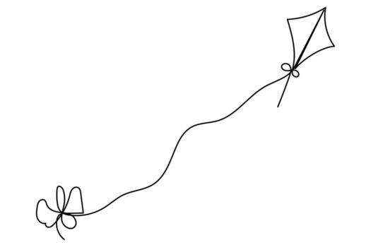 Single line kite sketch design minimal continuous art style isolated white background vector