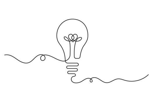 Light bulb continuous line art minimal outline illustration concept vector