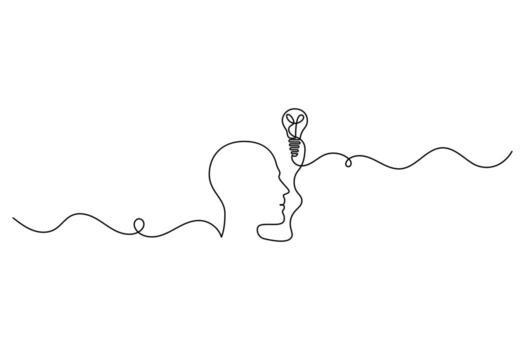 Light bulb continuous one line drawing minimalist style outline illustration vector