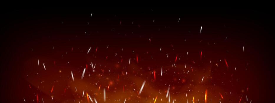 Blazing sparks and fiery particles glowing with orange light. Realistic 3D flame texture and smoke overlay. Ideal for metal heat, grill or dynamic motion concept. vector